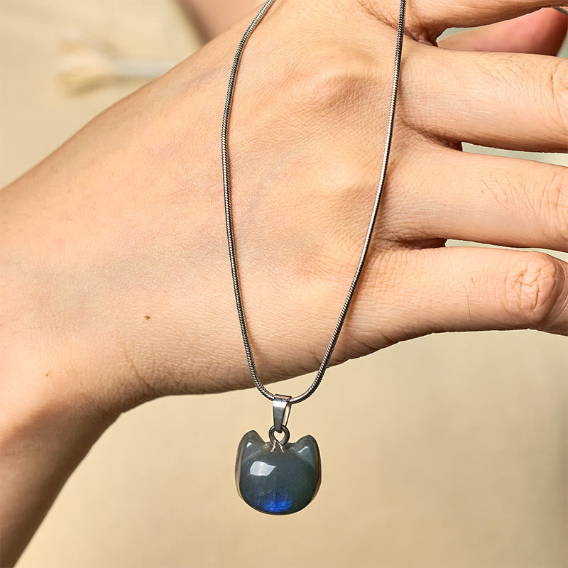 Collar con colgante curativo de labradorita con diseño de gato natural y Buddha Stones - image 3