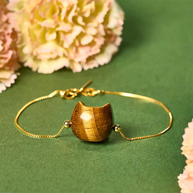 Pulsera de protección con ojo de tigre y gato de plata de ley 925 Buddha Stones - 18-22 cm - image 0