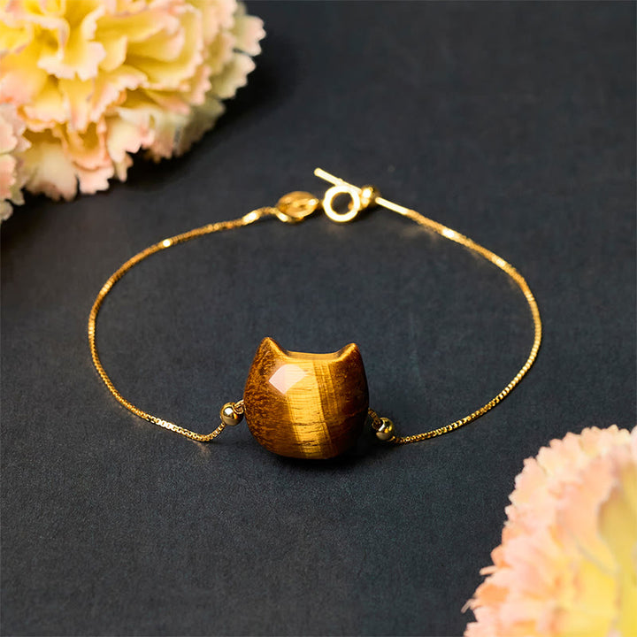 Pulsera de protección con ojo de tigre y gato de plata de ley 925 Buddha Stones - image 2