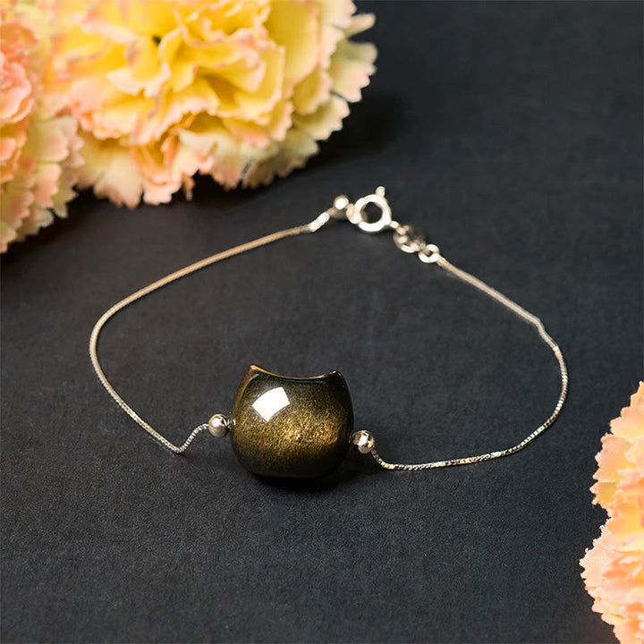 Pulsera relajante de obsidiana dorada con Buddha Stones en plata de ley 925 y brillo plateado. - image 14