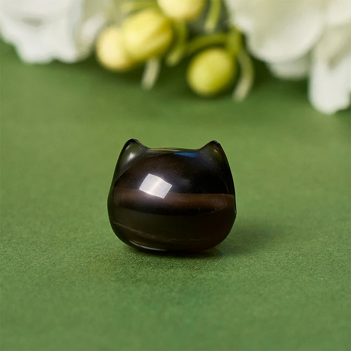 Pulsera positiva de obsidiana de hielo natural con diseño de gato en plata de ley 925 con Buddha Stones - image 9