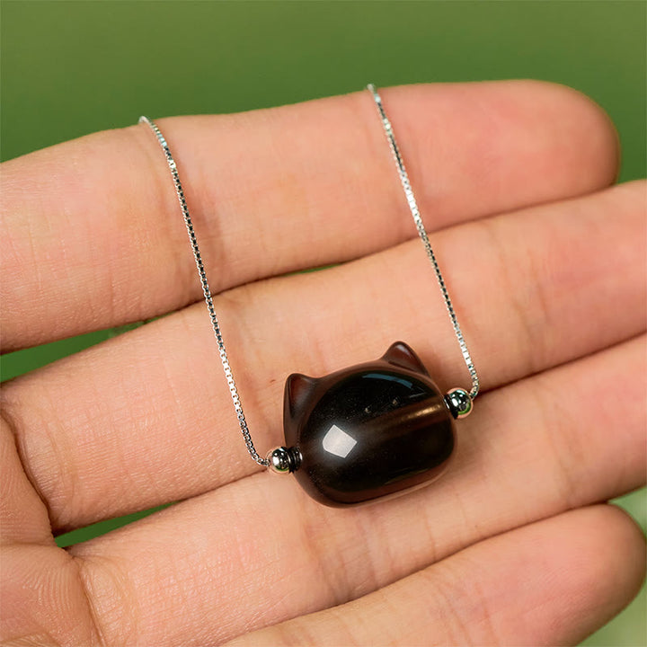 Pulsera positiva de obsidiana de hielo natural con diseño de gato en plata de ley 925 con Buddha Stones - image 8