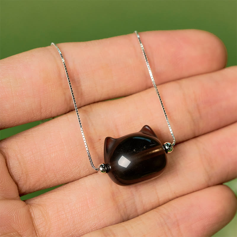 Pulsera positiva de obsidiana de hielo natural con diseño de gato en plata de ley 925 con Buddha Stones - image 8