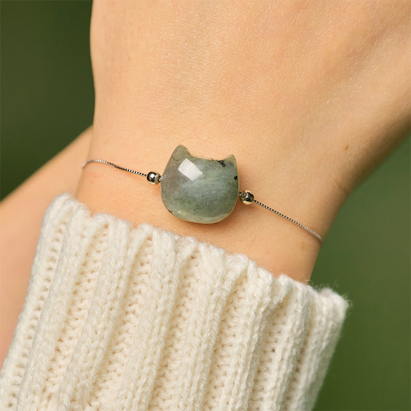 Pulsera curativa de labradorita natural con cabeza de gato sin rostro de Buddha Stones en plata de ley 925 - image 5