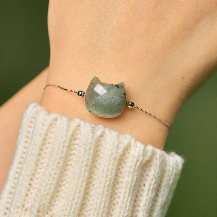 Pulsera curativa de labradorita natural con cabeza de gato sin rostro de Buddha Stones en plata de ley 925 - image 5
