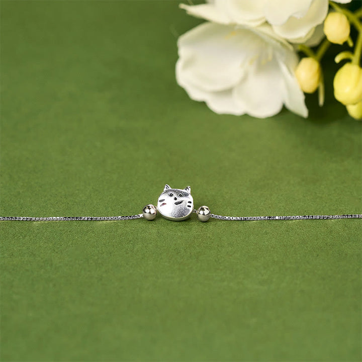 Pulsera de cadena con mini gato bendecido de plata de ley 925 con Buddha Stones - image 2