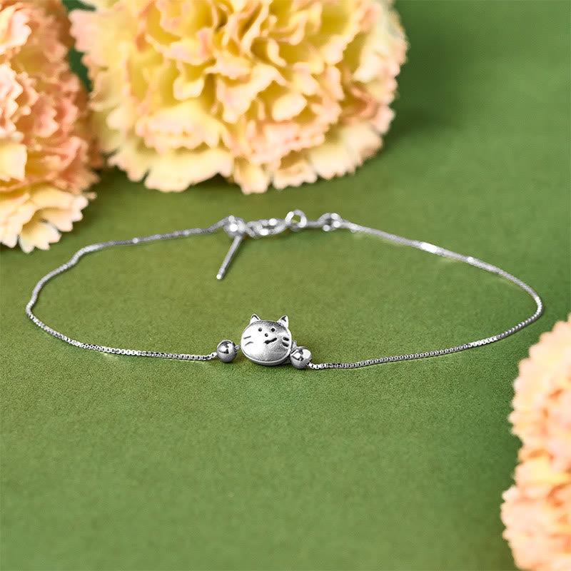 Pulsera de cadena con mini gato bendecido de plata de ley 925 con Buddha Stones - image 1