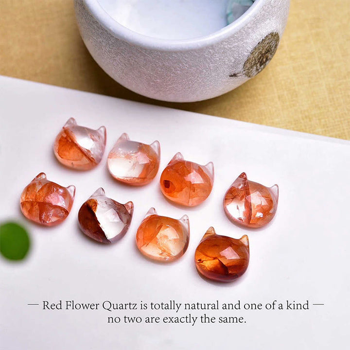 Pulsera de plata de ley 925 con Buddha Stones y cabeza de gato sin rostro, cuarzo rojo natural y flor de pasión - image 10