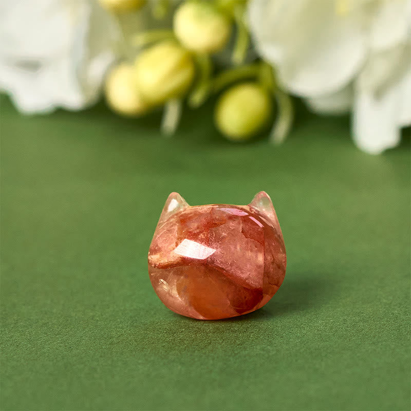 Pulsera de plata de ley 925 con Buddha Stones y cabeza de gato sin rostro, cuarzo rojo natural y flor de pasión - image 9