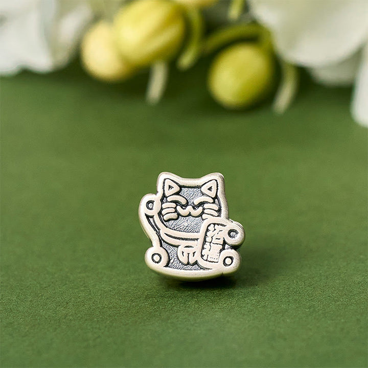 Pulsera de protección con cadena de plata de ley 925 y Buddha Stones en plata de ley 999 con diseño de gato de la fortuna - image 7