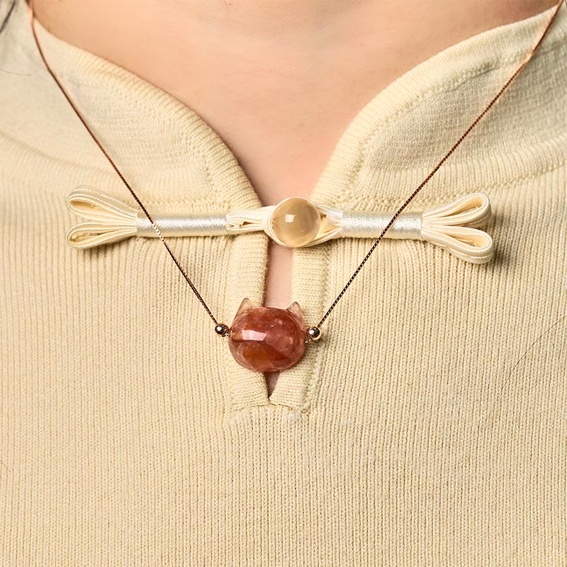 Collar con colgante de Buddha Stones en plata de ley 925 con cabeza de gato y cuarzo rojo natural, protección y flor. - image 4