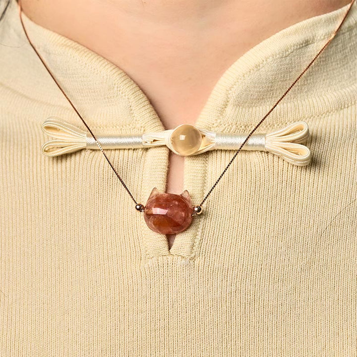 Collar con colgante de Buddha Stones en plata de ley 925 con cabeza de gato y cuarzo rojo natural, protección y flor. - image 4