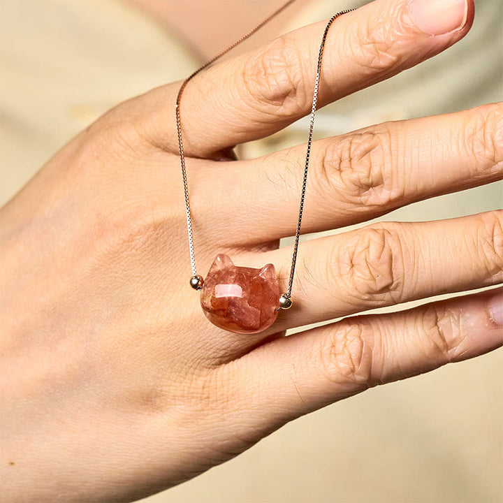 Collar con colgante de Buddha Stones en plata de ley 925 con cabeza de gato y cuarzo rojo natural, protección y flor. - image 8