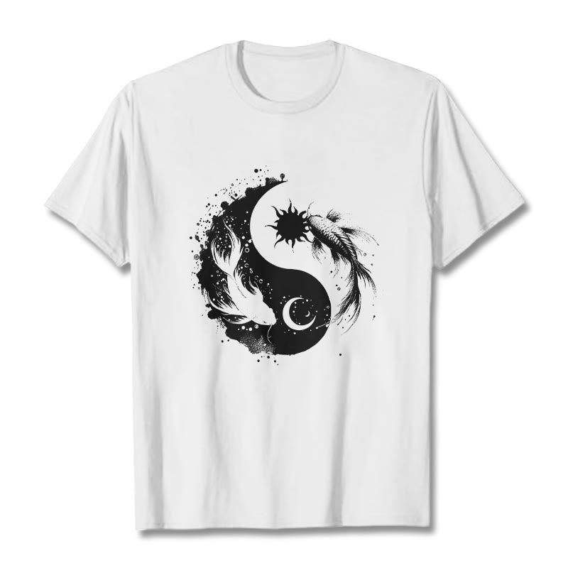 Camiseta con estampado de Buda, Piedras, Sol y Luna, Yin Yang y Koi - Blanco - 2XL - image 1