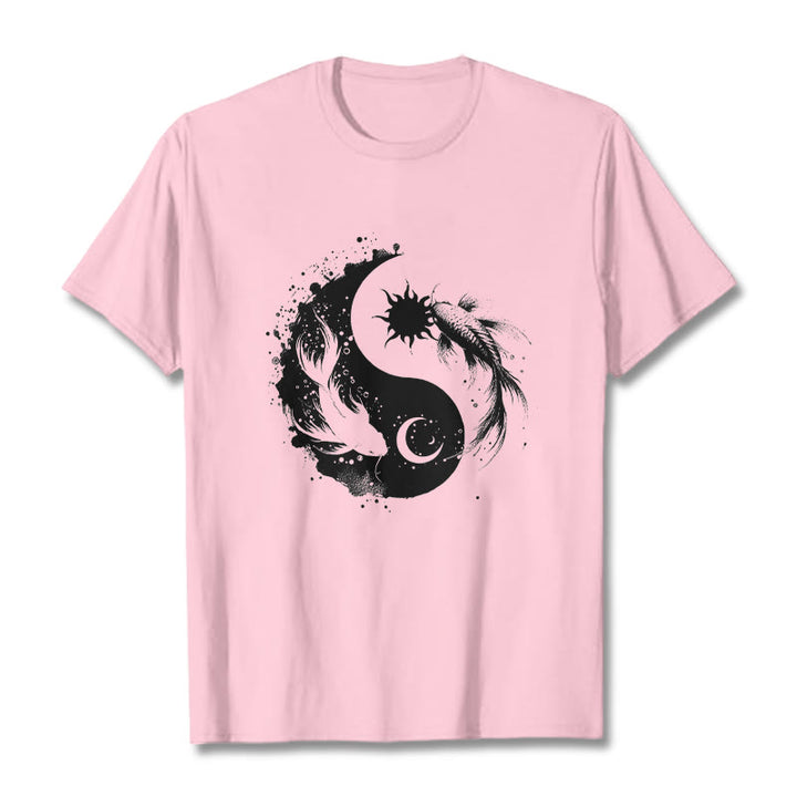 Camiseta con estampado de Buda, Piedras, Sol y Luna, Yin Yang y Koi - Rosa claro - 2XL - image 13
