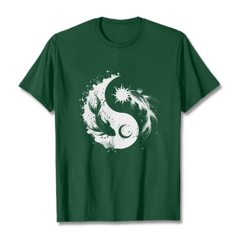 Camiseta con estampado de Buda, Piedras, Sol y Luna, Yin Yang y Koi - Verde bosque - 2XL - image 11