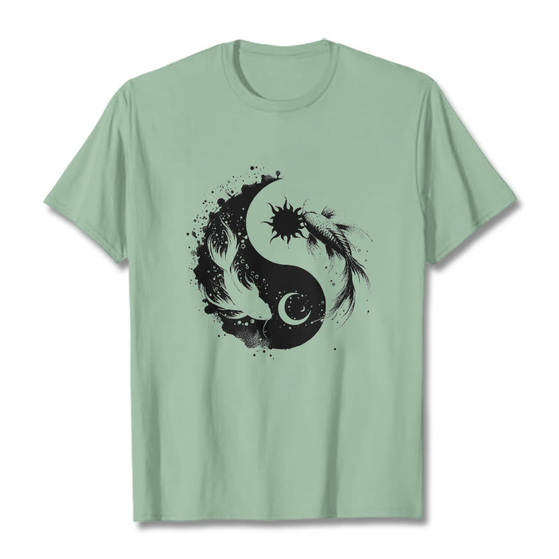 Camiseta con estampado de Buda, Piedras, Sol y Luna, Yin Yang y Koi - Verde pálido - 2XL - image 15