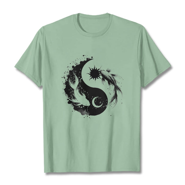 Camiseta con estampado de Buda, Piedras, Sol y Luna, Yin Yang y Koi - Verde pálido - 2XL - image 15