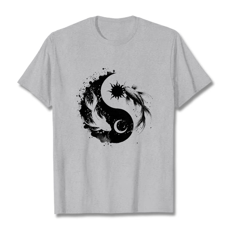 Camiseta con estampado de Buda, Piedras, Sol y Luna, Yin Yang y Koi - Gris claro - 2XL - image 20