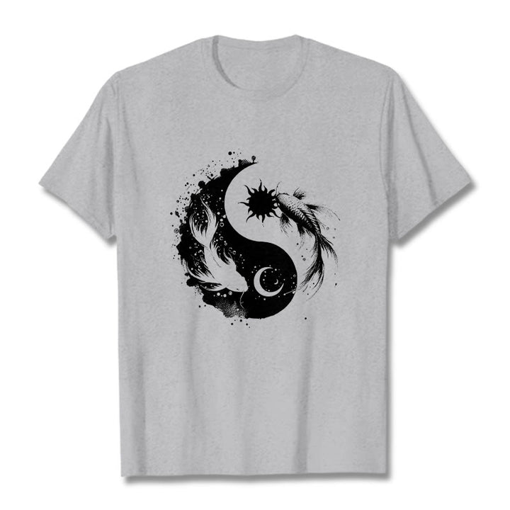 Camiseta con estampado de Buda, Piedras, Sol y Luna, Yin Yang y Koi - Gris claro - 2XL - image 20