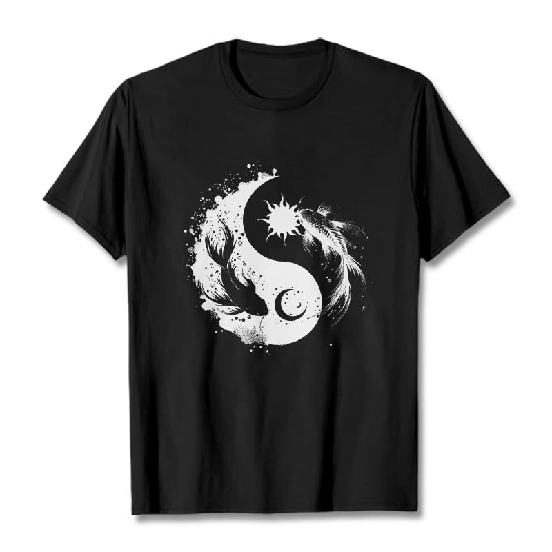 Camiseta con estampado de Buda, Piedras, Sol y Luna, Yin Yang y Koi - Negro - 2XL - image 4