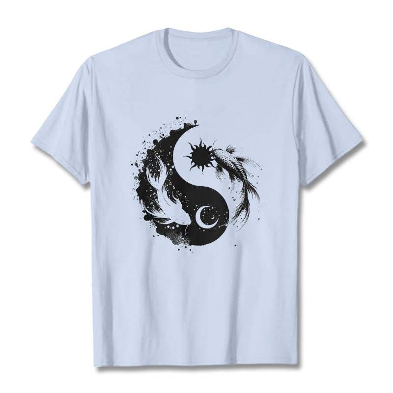 Camiseta con estampado de Buda, Piedras, Sol y Luna, Yin Yang y Koi - Cian claro - 2XL - image 19