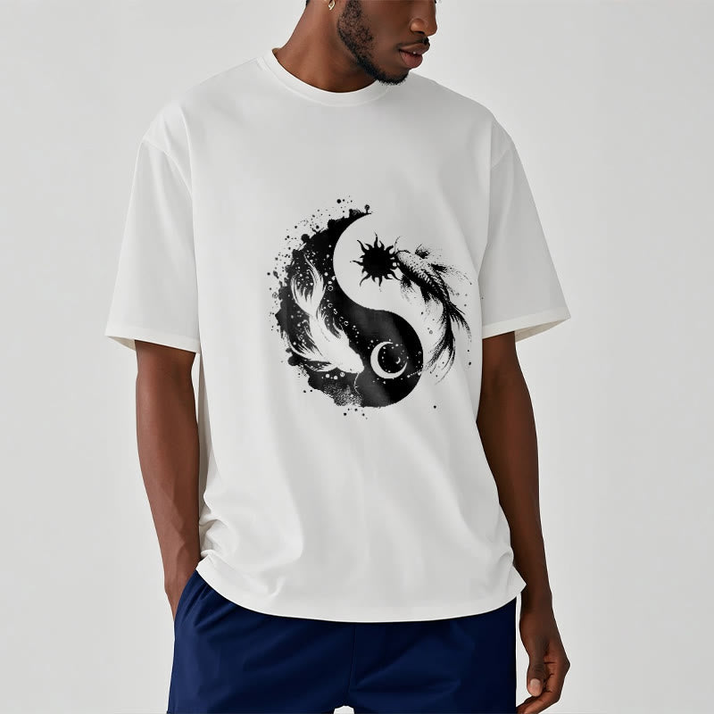 Camiseta con estampado de Buda, Piedras, Sol y Luna, Yin Yang y Koi - image 2