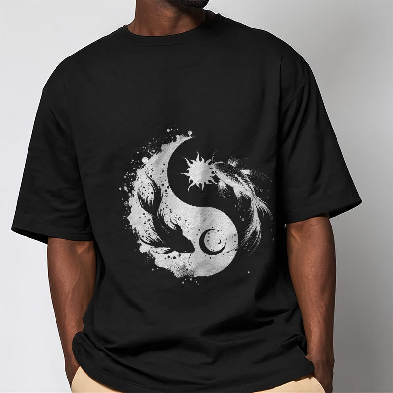 Camiseta con estampado de Buda, Piedras, Sol y Luna, Yin Yang y Koi - image 5