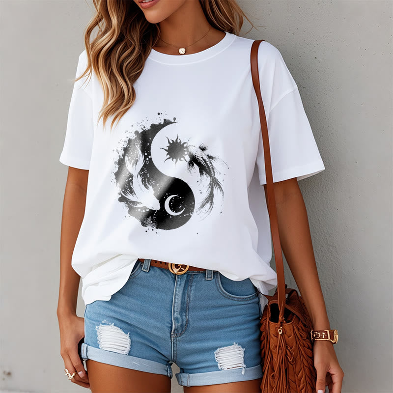Camiseta con estampado de Buda, Piedras, Sol y Luna, Yin Yang y Koi - image 3