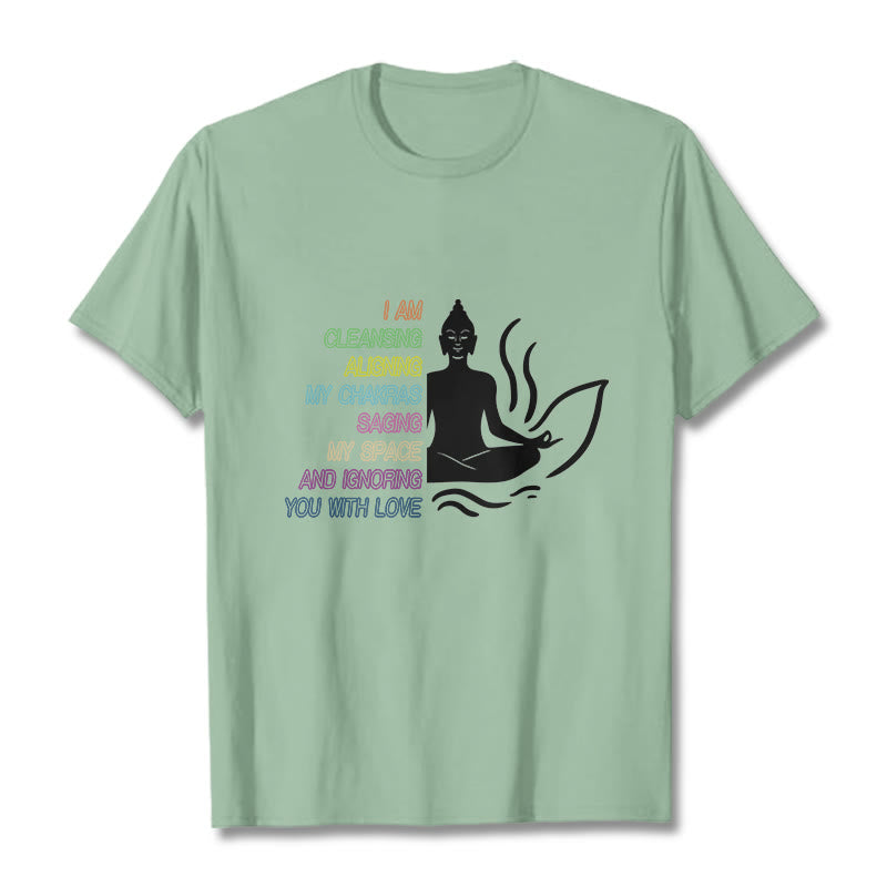 Camiseta con diseño de meditación de flor de loto y Buddha Stones - Verde pálido - 灰色 - image 15