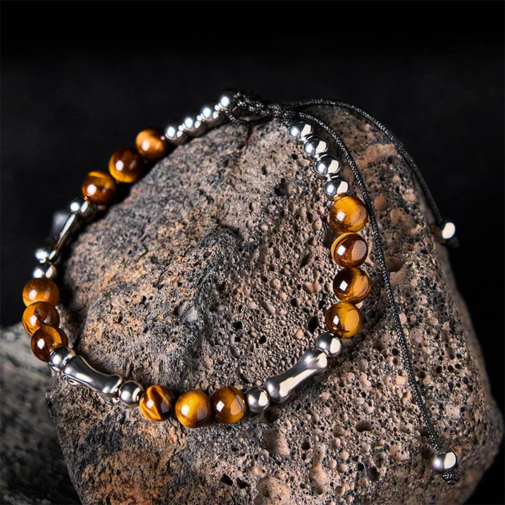 Pulsera de Buddha Stones y coraje - Ojo de tigre y acero de titanio (circunferencia de la muñeca: 15-21 cm) - image 1