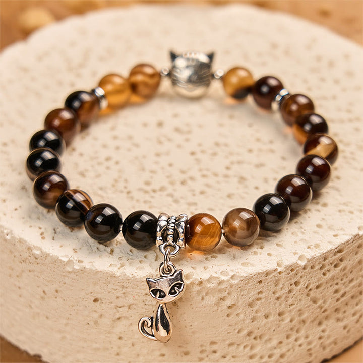 Pulsera protectora de cuentas de ágata rayada marrón oscuro con gato siamés y chocolate de Buddha Stones - image 3