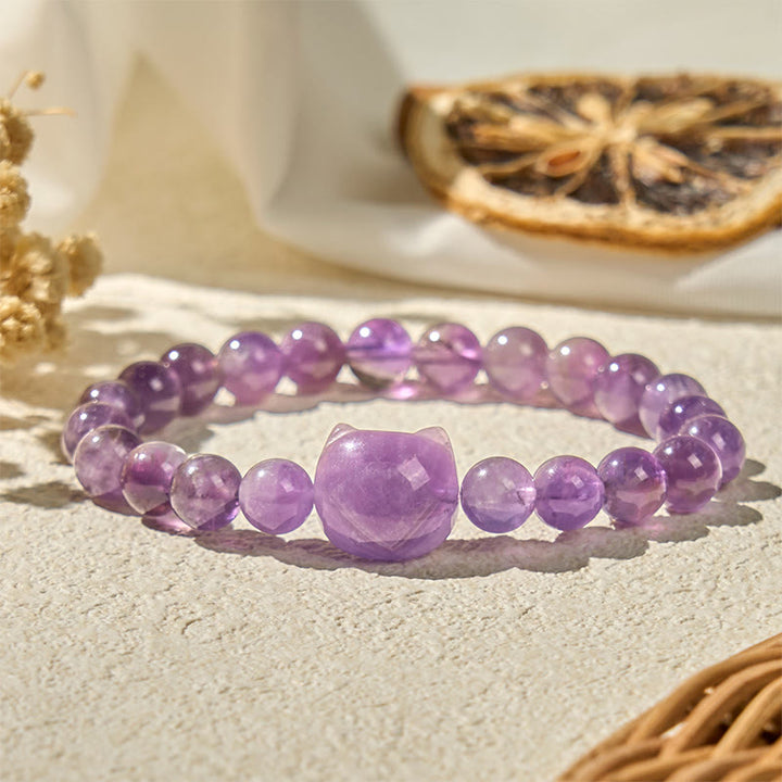 Pulsera de amatista con cara de gato y Buddha Stones para la conciencia espiritual - Amatista (circunferencia de la muñeca 15-20 cm) - image 1