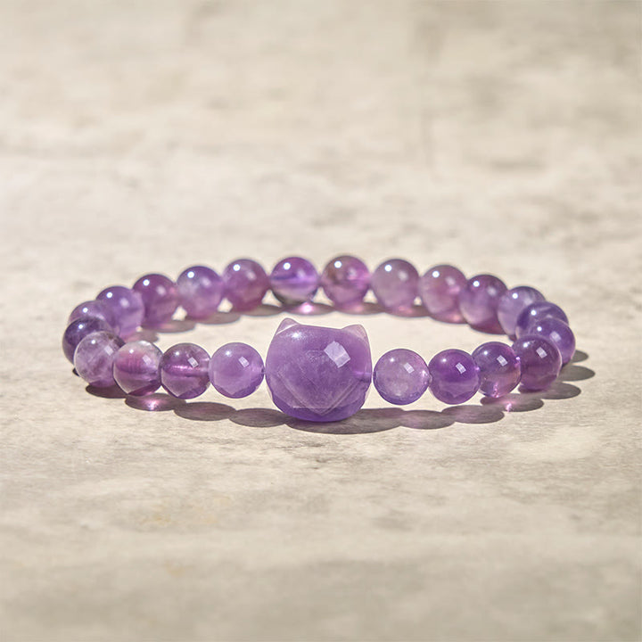 Pulsera de amatista con cara de gato y Buddha Stones para la conciencia espiritual - image 5