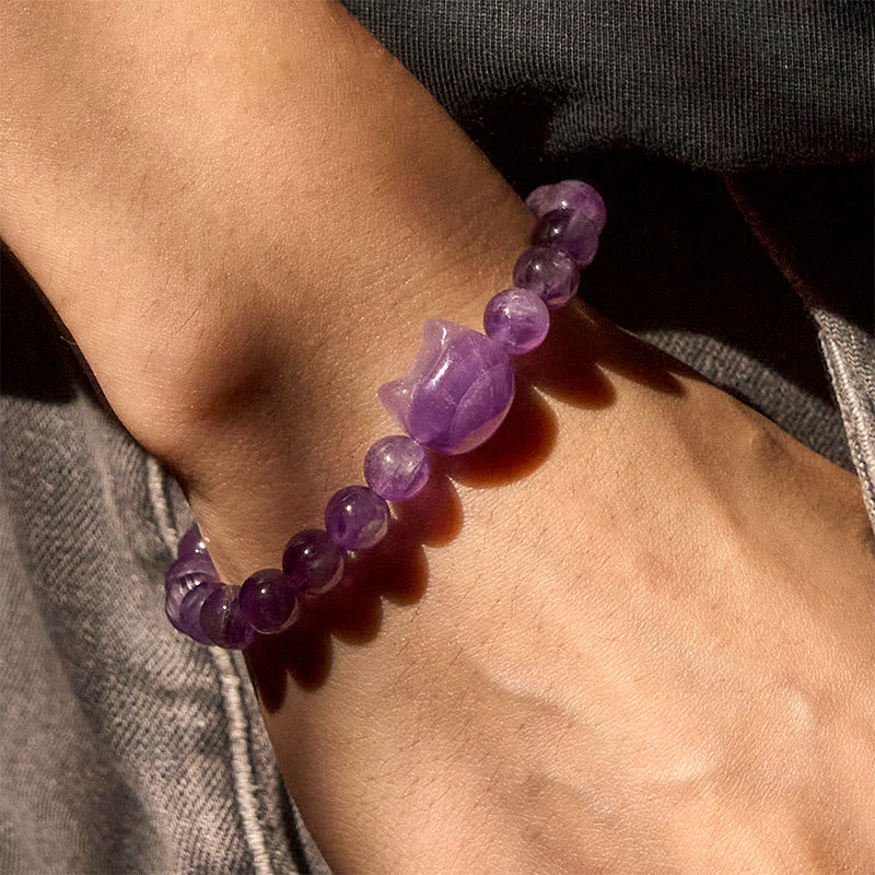 Pulsera de amatista con cara de gato y Buddha Stones para la conciencia espiritual - image 7