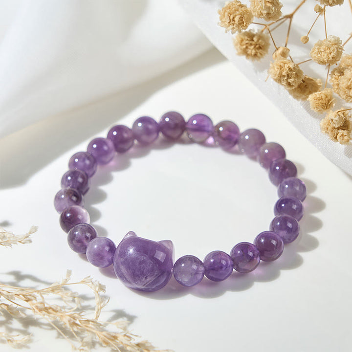Pulsera de amatista con cara de gato y Buddha Stones para la conciencia espiritual - image 4