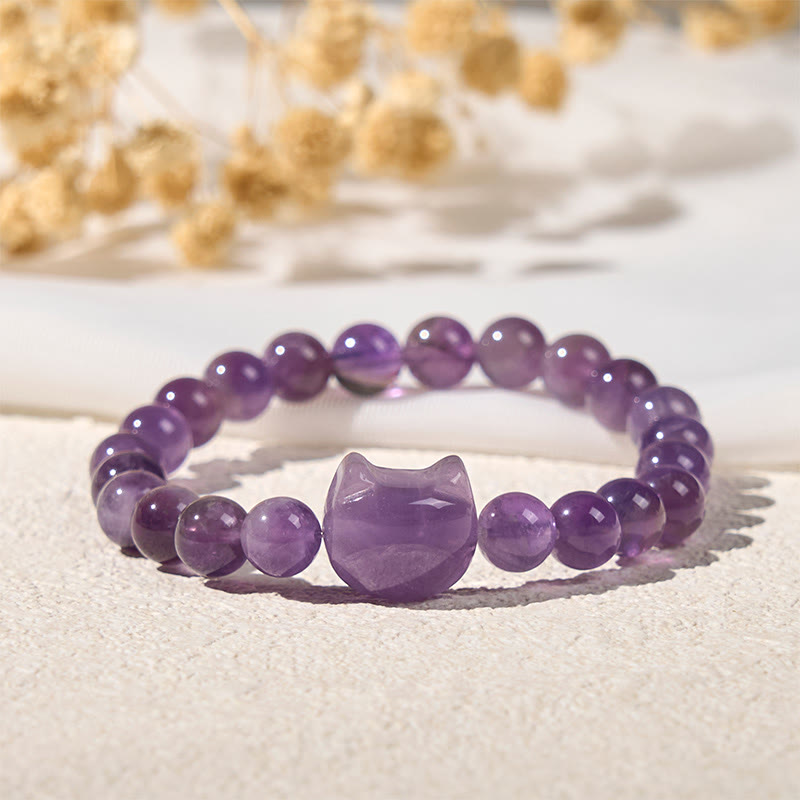 Pulsera de amatista con cara de gato y Buddha Stones para la conciencia espiritual - image 2