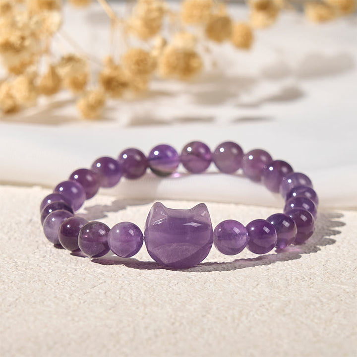 Pulsera de amatista con cara de gato y Buddha Stones para la conciencia espiritual - image 2