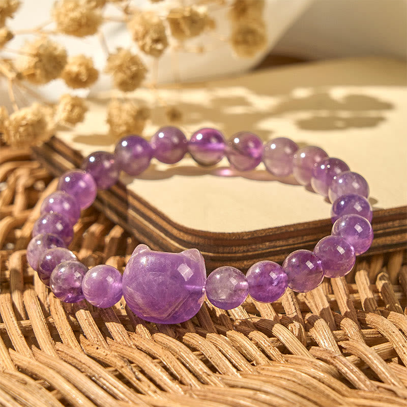 Pulsera de amatista con cara de gato y Buddha Stones para la conciencia espiritual - image 3