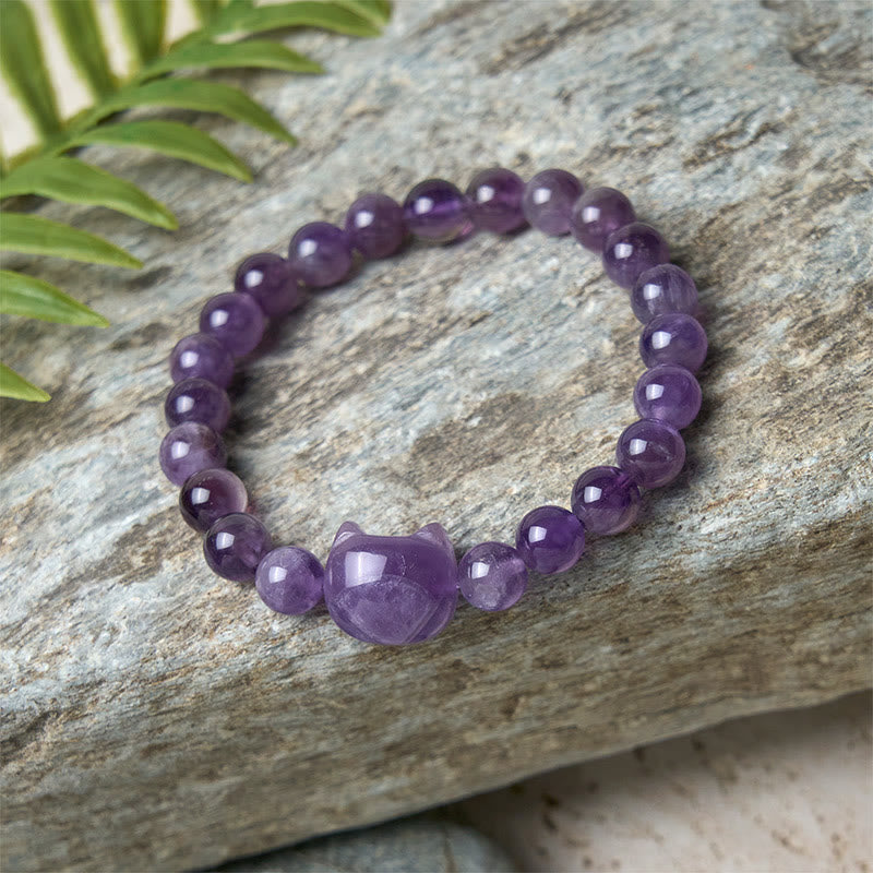 Pulsera de amatista con cara de gato y Buddha Stones para la conciencia espiritual - image 6