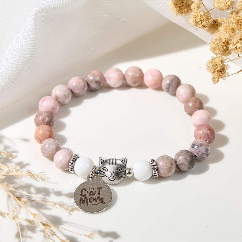 Pulsera protectora de jaspe cebra con diseño de cabeza de gato y Buddha Stones - Jaspe cebra (circunferencia de la muñeca: 16-19 cm) - image 0