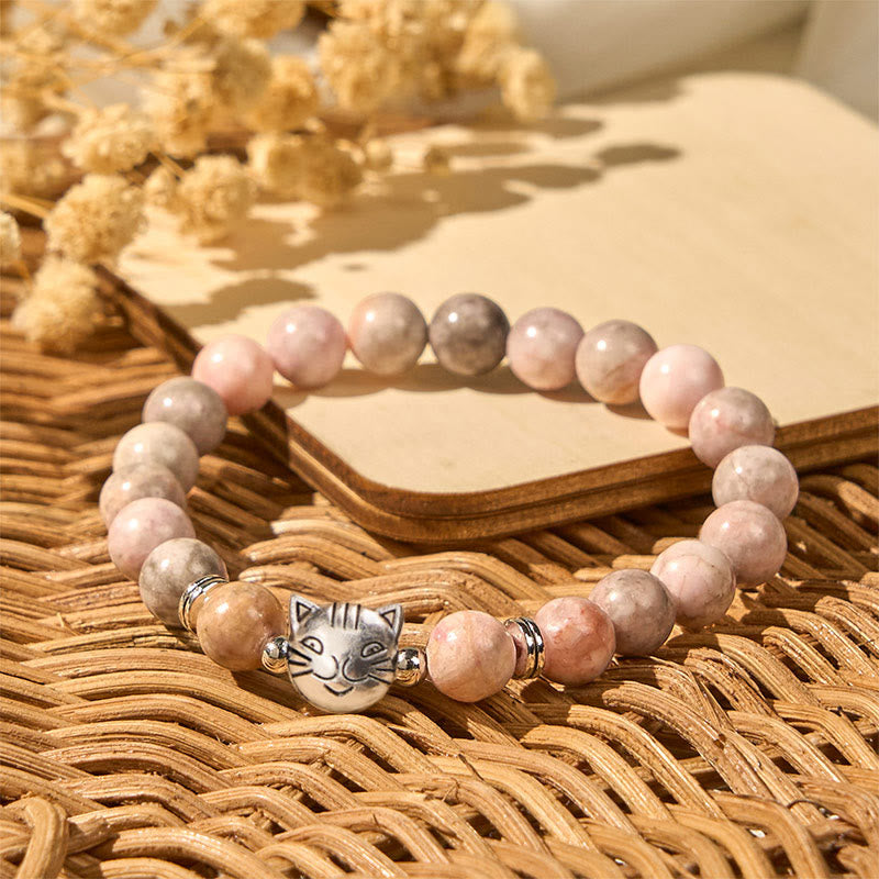 Pulsera protectora de jaspe cebra con diseño de gato de 8 mm y Buddha Stones - image 1