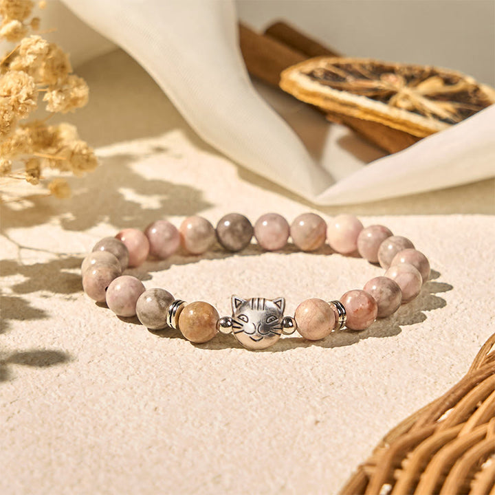 Pulsera protectora de jaspe cebra con diseño de gato de 8 mm y Buddha Stones - image 2