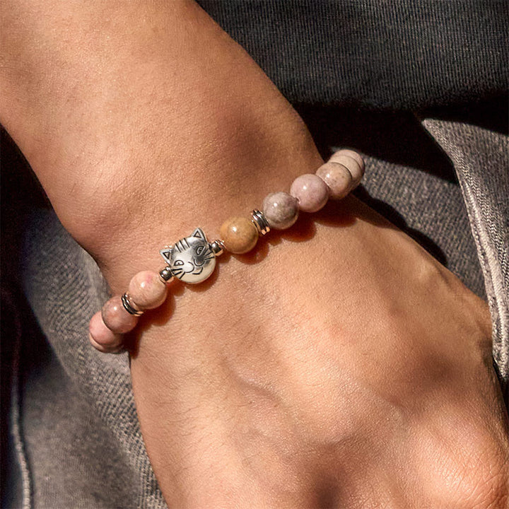 Pulsera protectora de jaspe cebra con diseño de gato de 8 mm y Buddha Stones - image 4