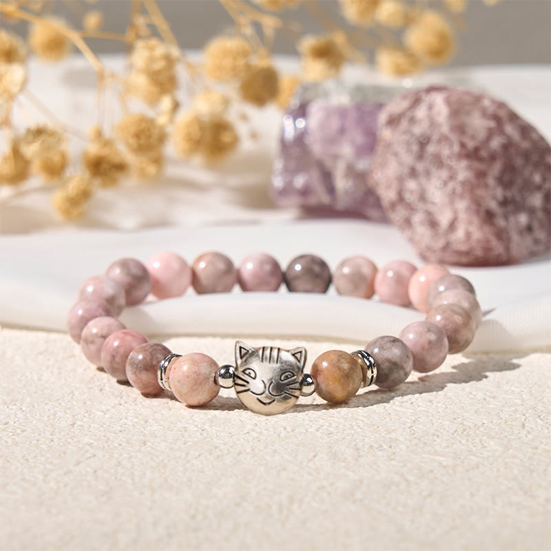 Pulsera protectora de jaspe cebra con diseño de gato de 8 mm y Buddha Stones - image 3