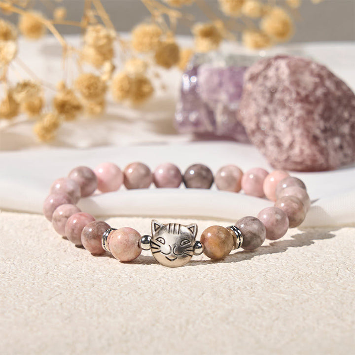 Pulsera protectora de jaspe cebra con diseño de gato de 8 mm y Buddha Stones - image 3