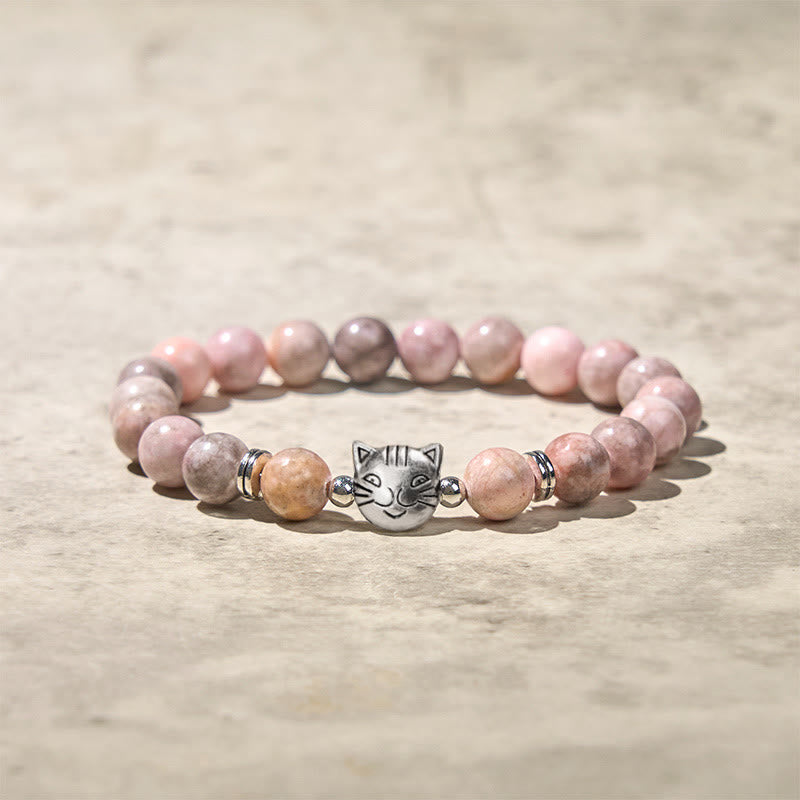Pulsera protectora de jaspe cebra con diseño de gato de 8 mm y Buddha Stones - Jaspe cebra (circunferencia de la muñeca: 16-19 cm) - image 0