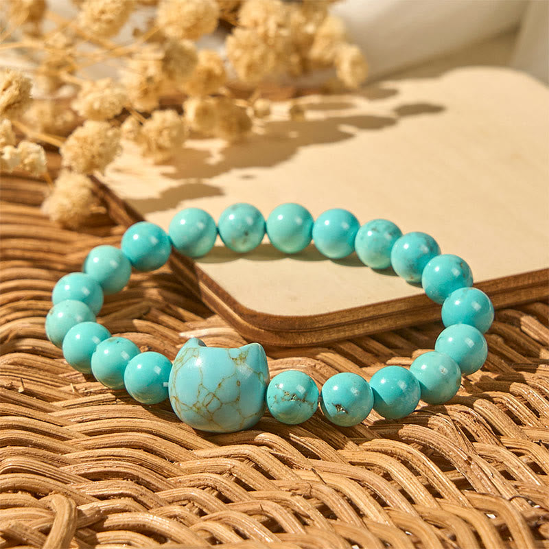 Pulsera de cuentas de turquesa natural con forma de gato de Buddha Stones - image 4