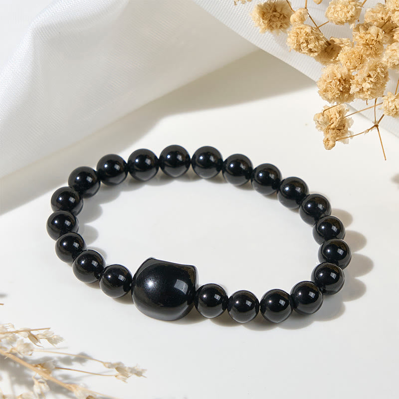 Pulsera de protección de ónix negro natural con Buddha Stones y gato negro - image 5