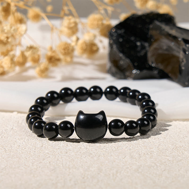 Pulsera de protección de ónix negro natural con Buddha Stones y gato negro - image 4